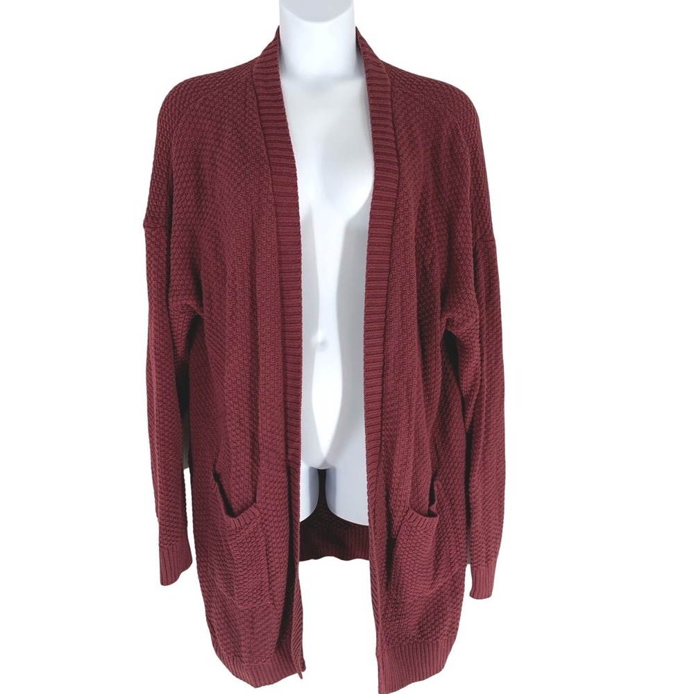 GAP XXL Burgundy Waffle Knit Cardigan Cotton Open Front Cozy Casual Layer